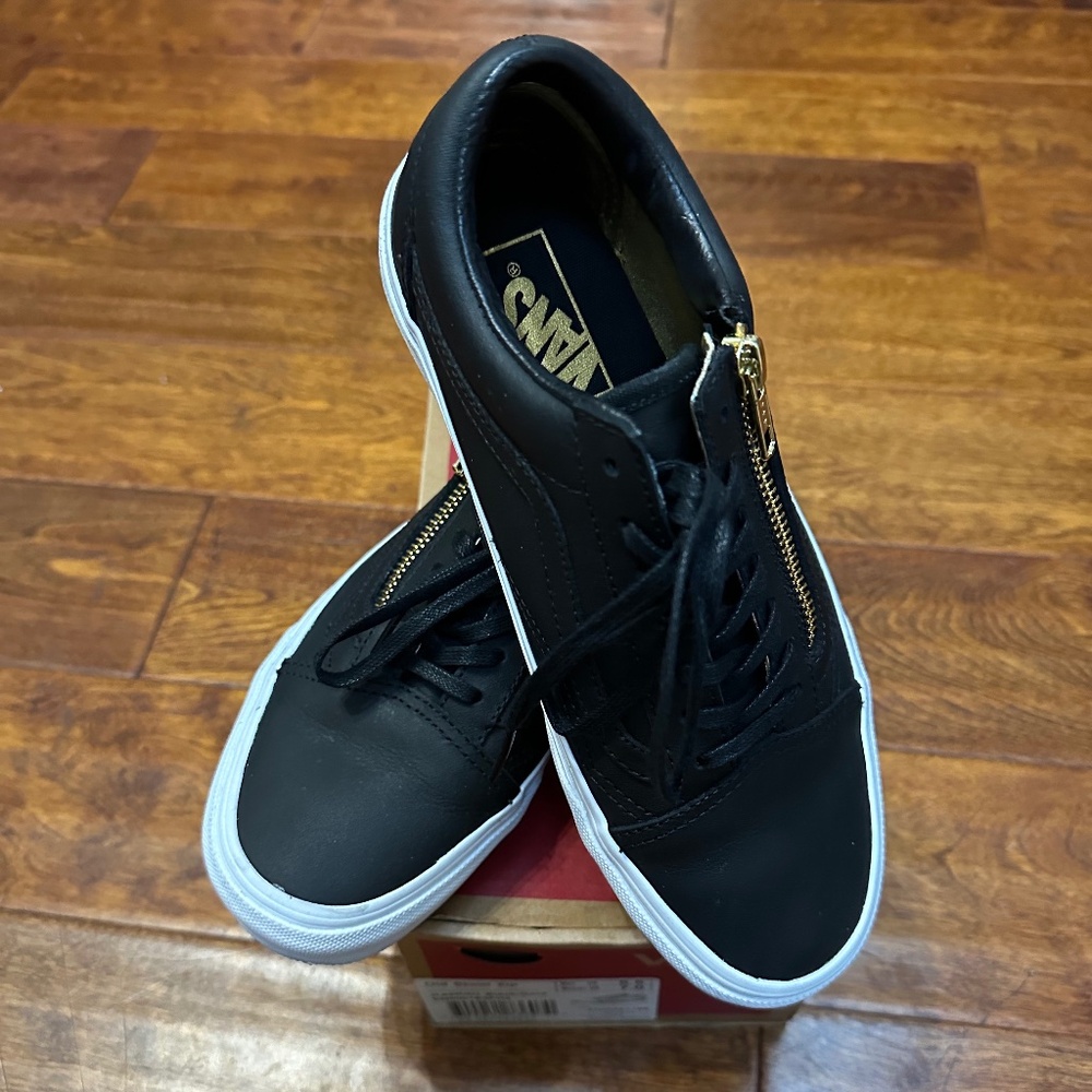 VANS Old Stool Zip, Leather Black/Gold [NIB]
